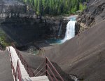 Click to enlarge Ram Falls Provincial Park, Alberta, Canada. Ram Falls as seen at the top of the long staircase down to a large platform to view this wonderful falls set in slanted cliffsides. Mountain sheep can often be seen on these slopes. Falls just a jump from the campground.