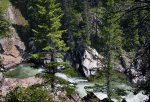Lynx Creek Provincial Recreation Area, Alberta, Canada. Trails from the campground lead to this rock bluff view of the river
