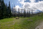 Lynx Creek Provincial Recreation Area, Alberta, Canada. A few campsites strattle the edge of the Lost Creek Fire (2003) burn area.