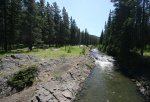 Click to enlarge Racehorse Creek Provincial Recreation Area, Alberta, Canada. Vicary Creek looking upstream (south); campsites on the left.