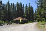 Click to enlarge Racehorse Creek Provincial Recreation Area, Alberta, Canada. The group shelter is centrally located.