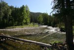 Dutch Creek Provincial Recreation Area, Alberta, Canada. Dutch Creeks winds its way east in this view from the west end of the campground.