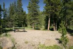 Dutch Creek Provincial Recreation Area, Alberta, Canada. Sunny campsite at Dutch Creek. There is a mix of sunny and semi-shaded sites.