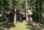 Livingstone Falls Provincial Recreation Area, Alberta, Canada. A group shelter at the Livingstone Falls Provincial Recreation Area.