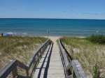 Click to enlarge Inverhuron Provincial Park, Ontario, Canada. Boardwalk over the dunes near parking lot
