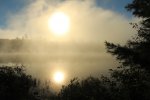 Click to enlarge Marten River Provincial Park, Ontario, Canada. Morning mist over the river.