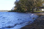 Gull Point State Park, Iowa, United States. Swimming beach with shelter.