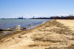 Click to enlarge Bay City State Rec Area, Michigan, United States. Beach to the south. Chemical factory in the distance.