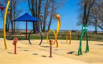 Click to enlarge Bay City State Rec Area, Michigan, United States. Splash Pad in play area, free to campground users.