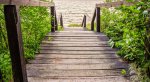 Click to enlarge Fayette Historic State Park, Michigan, United States. Stairs to the swimming area at Fayette. The beach is narrow with dune grass almost to the water