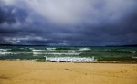 Petoskey State Park, Michigan, United States. Wide sandy beach along Lake Michigan. 