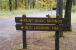 St. Croix State Park, Minnesota, United States. Paint Rock Springs, and Old Logging Trail sign.