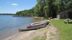Beach area and canoes.