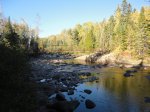 Tettegouche State Park, Minnesota, United States. The suspension bridge over High Falls.