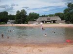 Flandrau State Park, Minnesota, United States. Swimming area and building.
