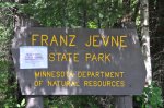 Franz Jevne State Park, Minnesota, United States. Park Entrance sign
