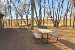 Click to enlarge Glendalough State Park, Minnesota, United States. Picnic tables around picnic shelter.