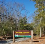 Burlingame State Park, Rhode Island, United States. The Klondike Road Entrance Sign