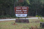 Click to enlarge Francis Marion National Forest, South Carolina, United States. Entrance sign for the camping area at Honey Hill.