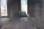 Click to enlarge Council Grounds State Park, Wisconsin, United States. Picnic tables inside of the reservable shelter.