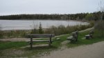 Click to enlarge Peninsula State Park, Wisconsin, United States. Benches along the trails and Green Bay on Lake Michigan. This is near the Canoe and Kayak launnch area in the Tennison Bay campground.