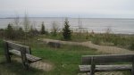 Click to enlarge Peninsula State Park, Wisconsin, United States. Looking out to Green Bay on Lake Michigan from some benches. This is near the Canoe and Kayak launnch area in the Tennison Bay campground.
