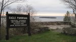 Click to enlarge Peninsula State Park, Wisconsin, United States. Eagle panorama sign. Overlook to Horseshoe, Strawberry, and Chambers Islands.