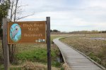 Kohler-Andrae State Park, Wisconsin, United States. Black River Marsh boardwalk entrance and sign.