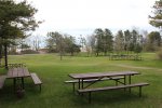 Kohler-Andrae State Park, Wisconsin, United States. Picnic area behind the shelter/laundry facility.