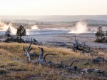 Yellowstone National Park, Wyoming, United States. Sunset at Fountain Paint Pot Trail