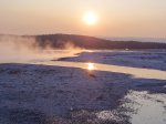 Yellowstone National Park, Wyoming, United States. View to Celestine Pool at sunset